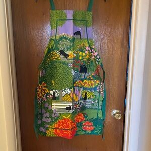 Garden Cats Cotton Apron in Green and Purple, made in England